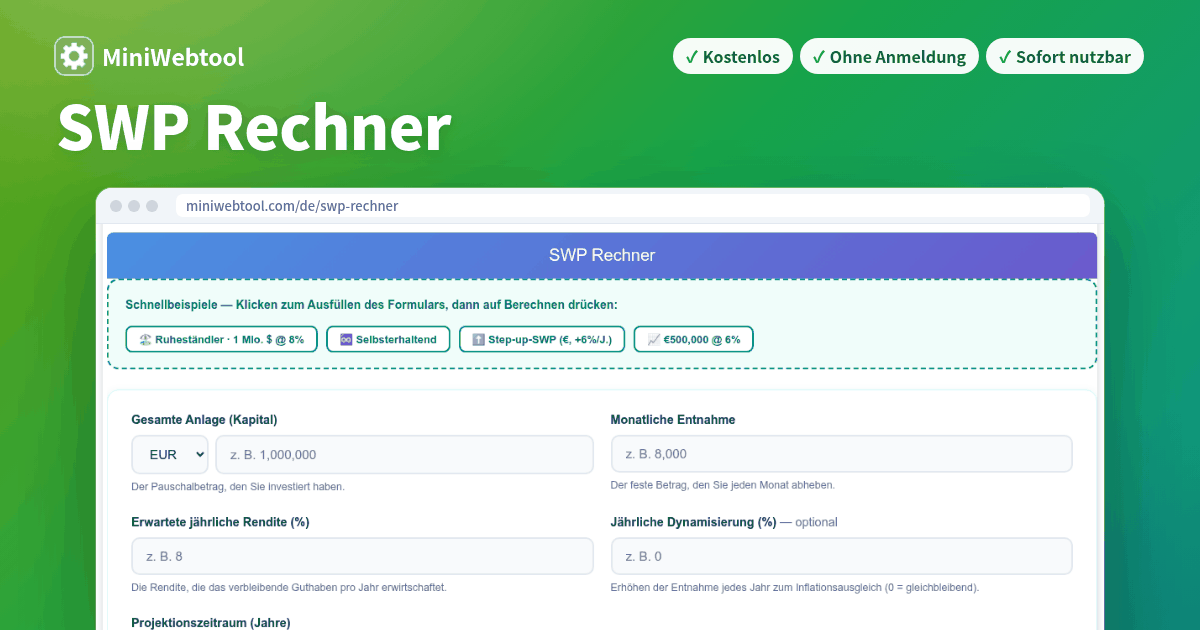 SWP Rechner - Wie lange reicht Ihr Kapital? (Systematic Withdrawal Plan)