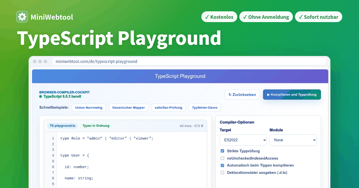 TypeScript Playground - Online TypeScript-Compiler mit Typprüfung