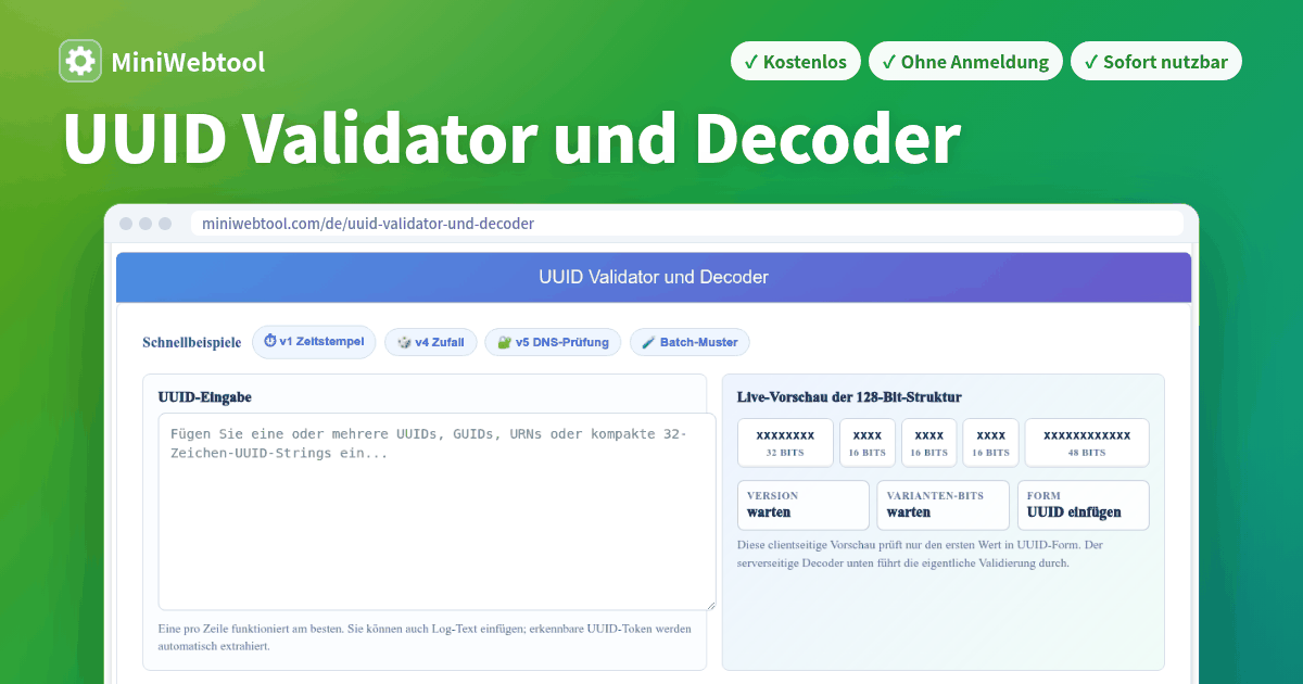 UUID Validator und Decoder - UUID v1, v4 und v5 validieren und decodieren