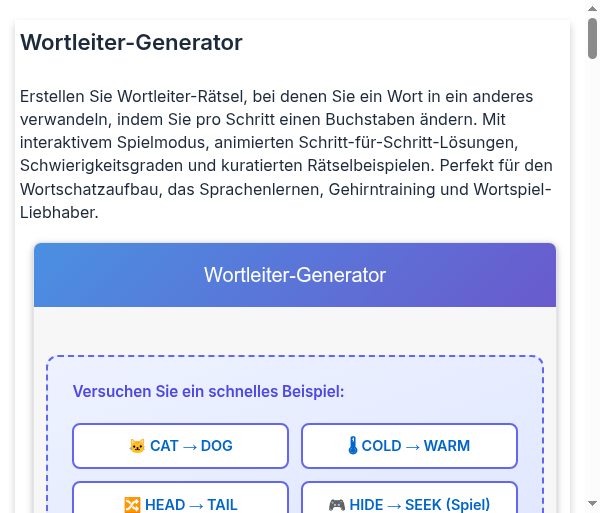 Wortleiter-Generator - Verwandeln Sie Wrter Buchstabe fr Buchstabe |  Wortrtsel-Ersteller