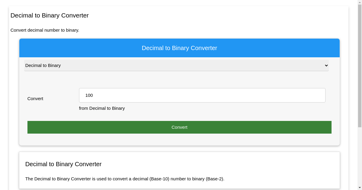 Decimal To Binary Converter Decimal And Binary Conversion Tool