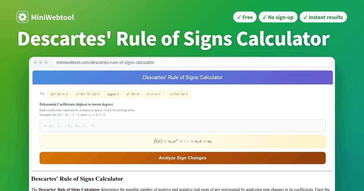 Descartes' Rule of Signs Calculator - Count Real Roots