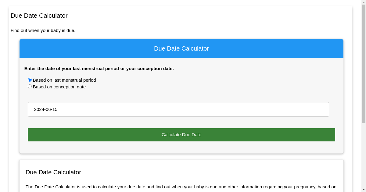 Due Date Calculator Calculate Pregnancy Due Date