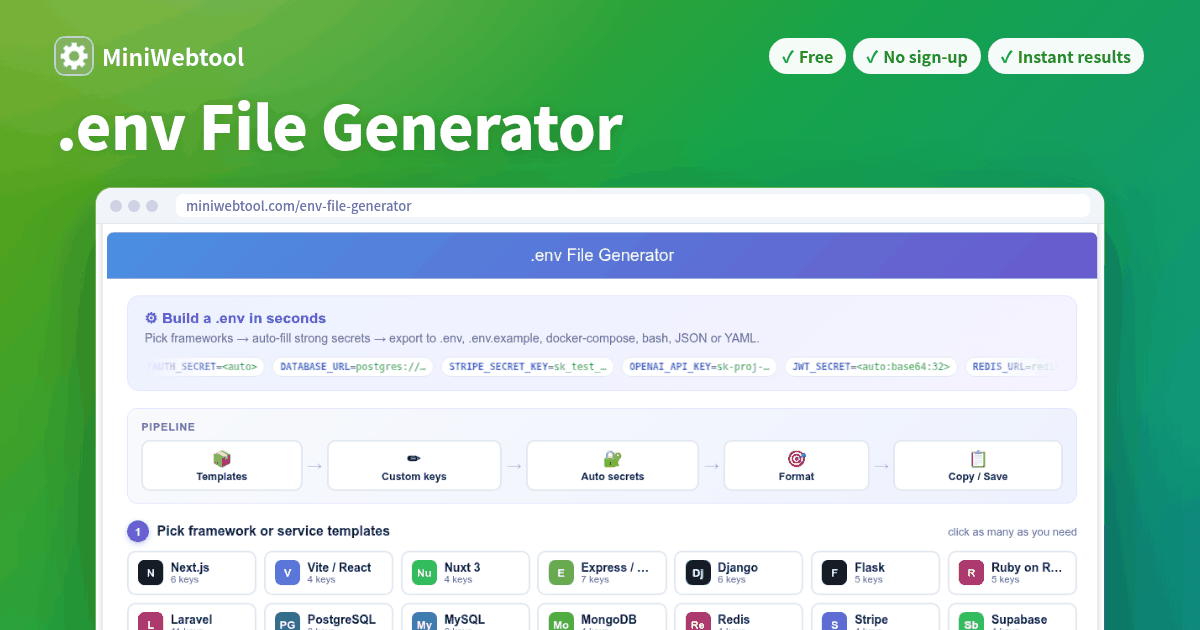 .env File Generator - Build .env, .env.example, Docker & YAML Configs ...