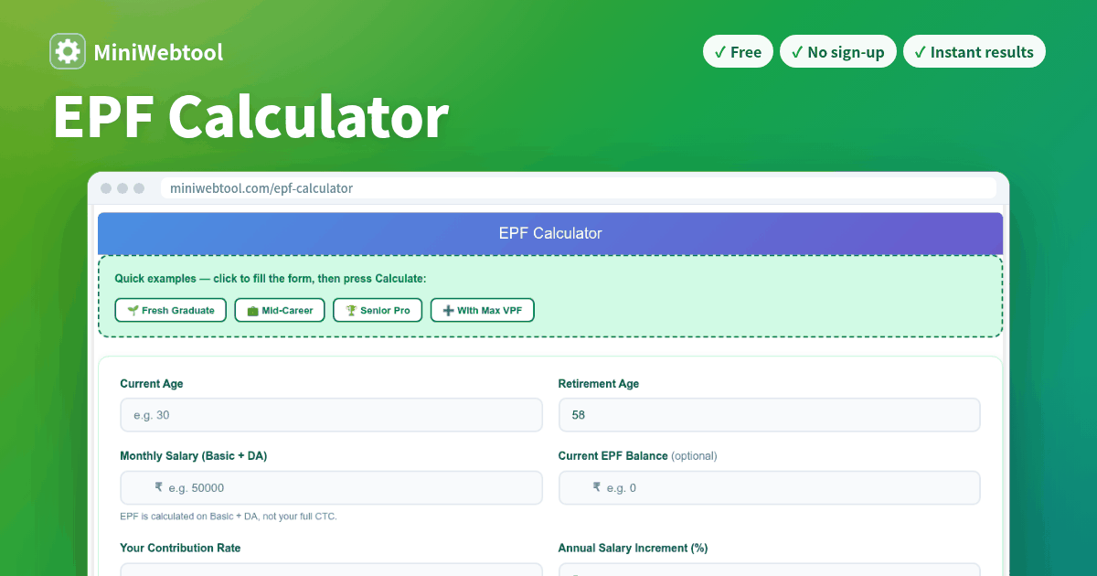 Pf Calculation With Example EPF Calculator - Employees Provident Fund Maturity & Pension Split