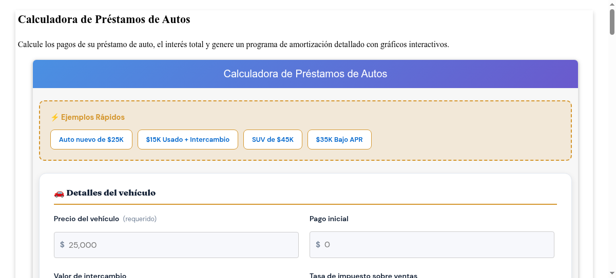 Calculadora De Prestamo De Auto