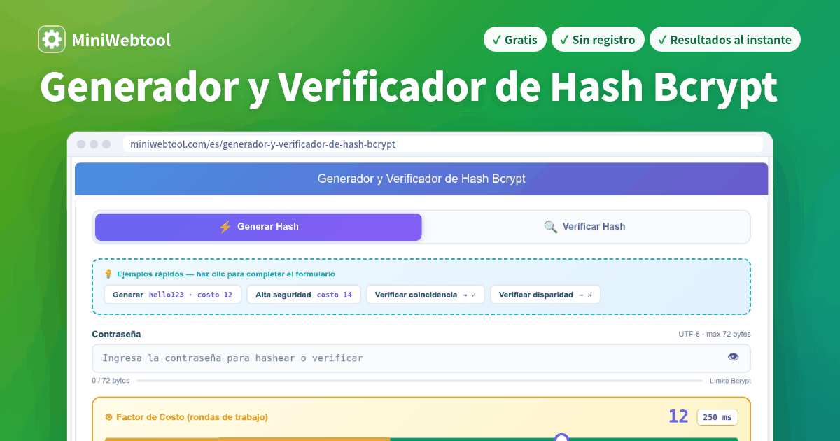 Generador y Verificador de Hash Bcrypt - Herramienta de Hash de ...