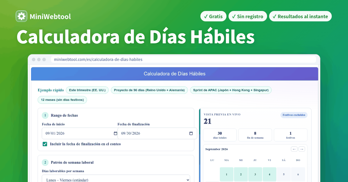 Calculadora de Días Hábiles - Días Laborables Entre Dos Fechas con Festivos