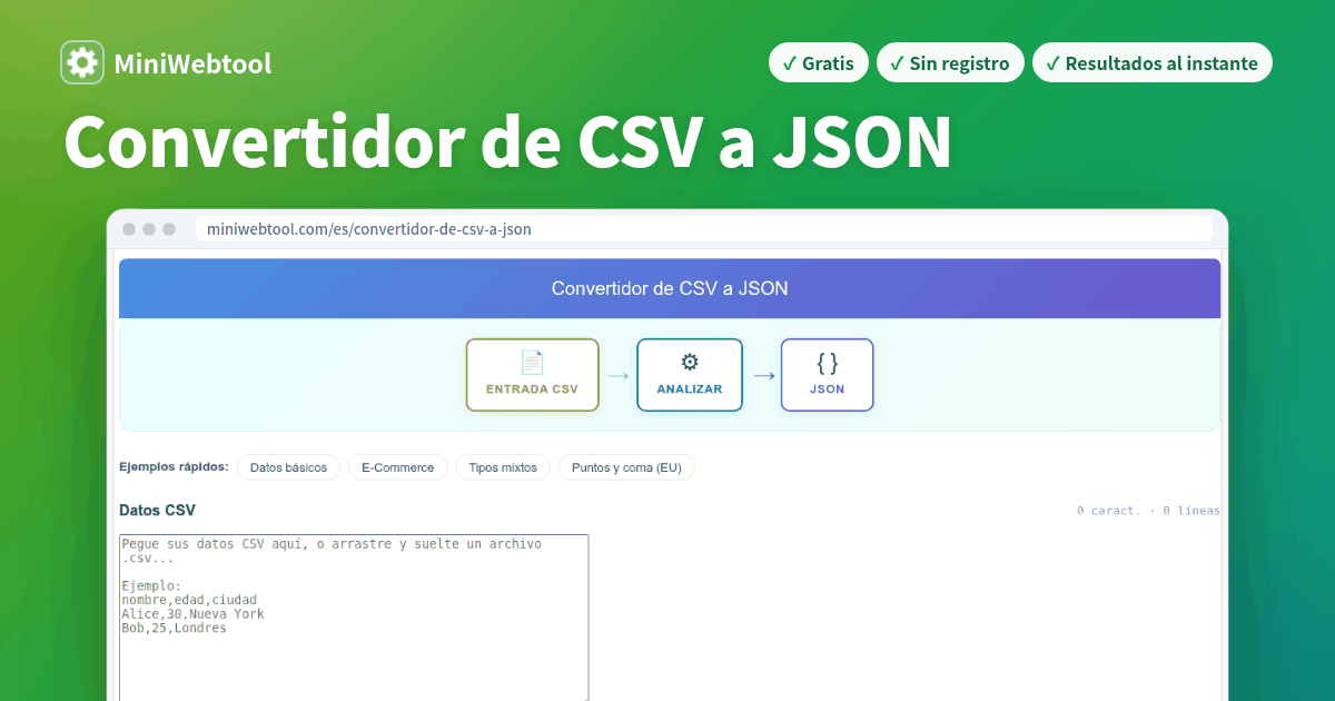 Convertidor de CSV a JSON - Transformar datos CSV a formato JSON en línea