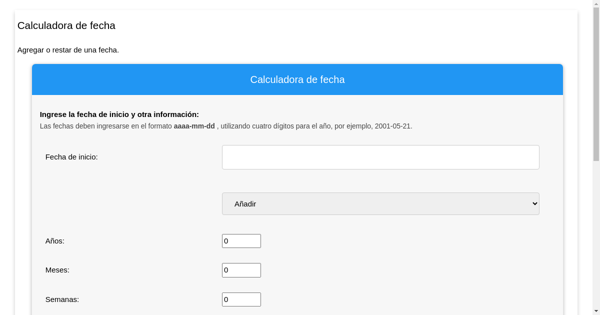 Calculadora de fecha - Agregar o restar de una fecha