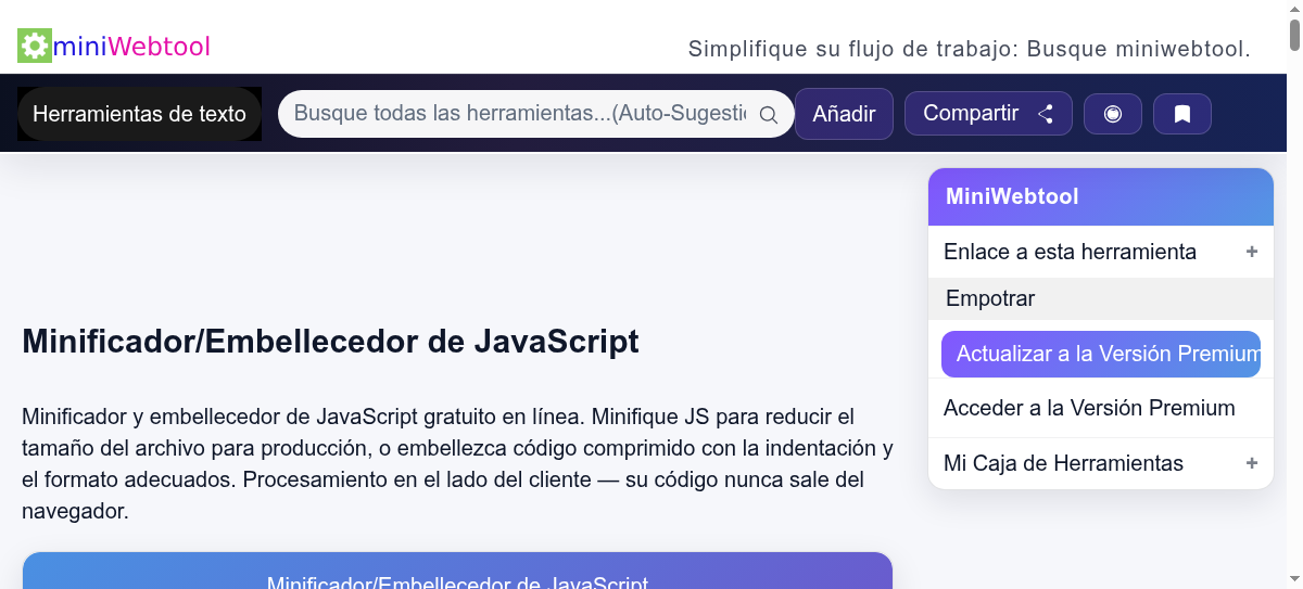 Minificador y Embellecedor de JavaScript - Minificar o Embellecer ...