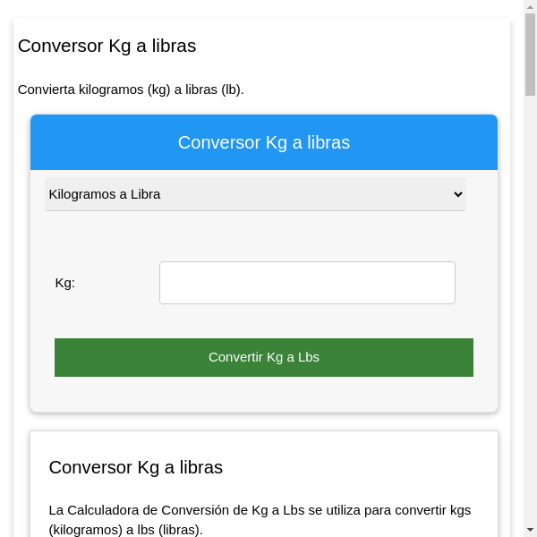 Conversor Kg a libras Convertir kilogramos a libras