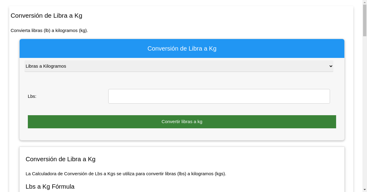 Conversión de Libra a Kg - Convertir libras a kilogramos