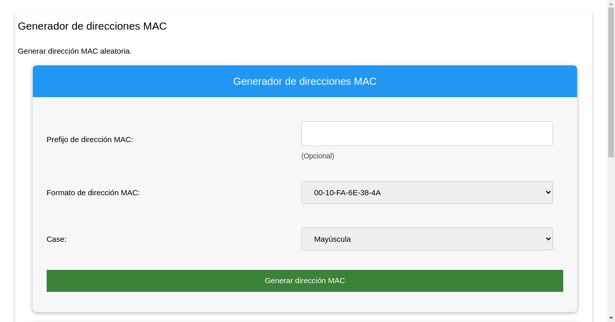 Generador de direcciones MAC
