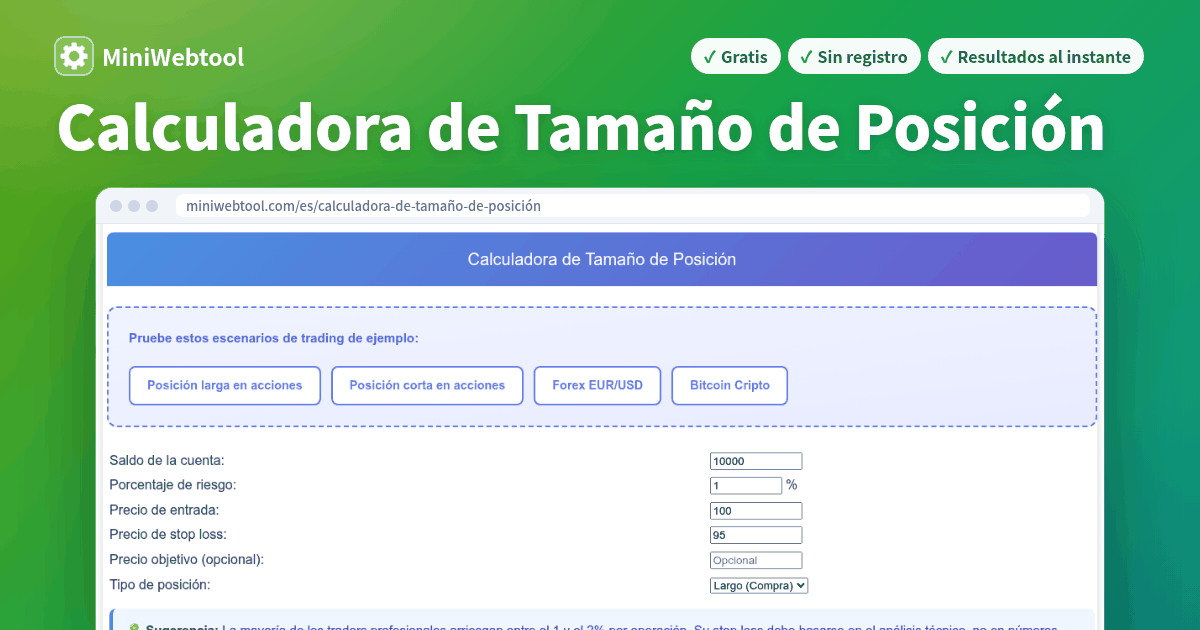 Calculadora de Tamaño de Posición - Calcule el tamaño de la posición de ...