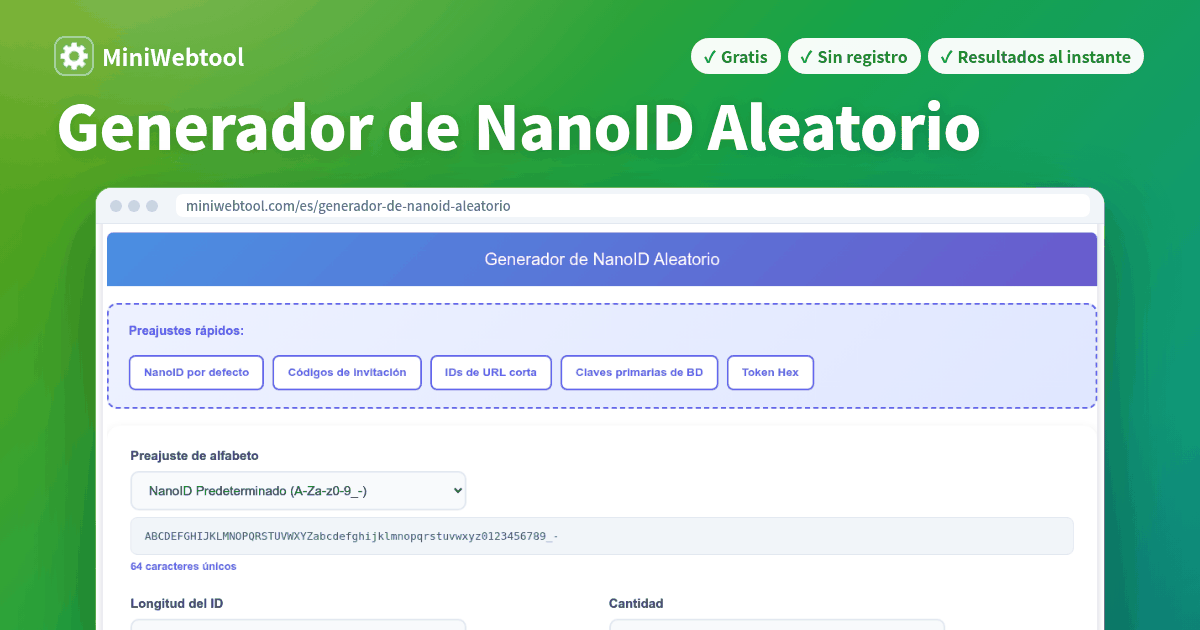Generador de NanoID Aleatorio - Genere IDs únicos seguros y aptos para ...