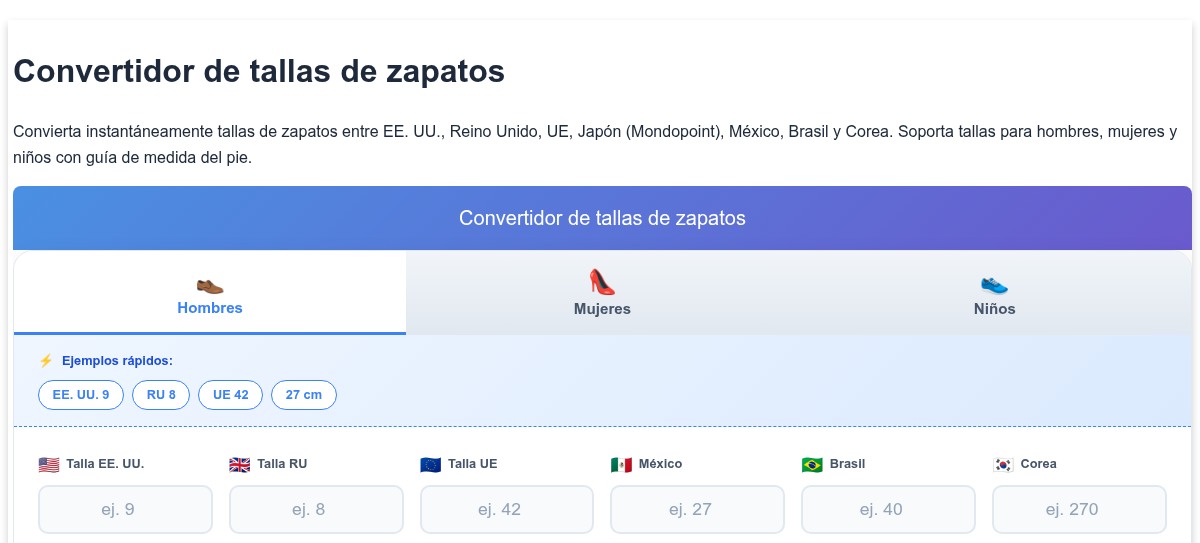 Convertidor de tallas de zapatos - Conversión de tallas de EE. UU ...