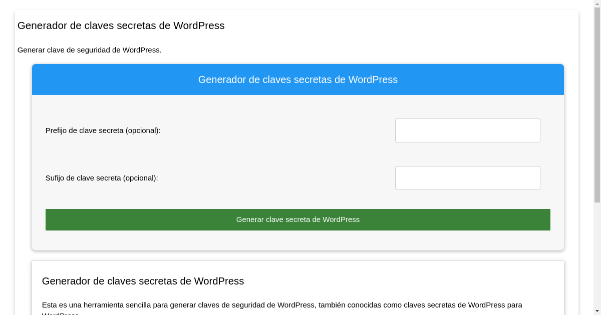 Generador de claves secretas de WordPress Generar claves de seguridad