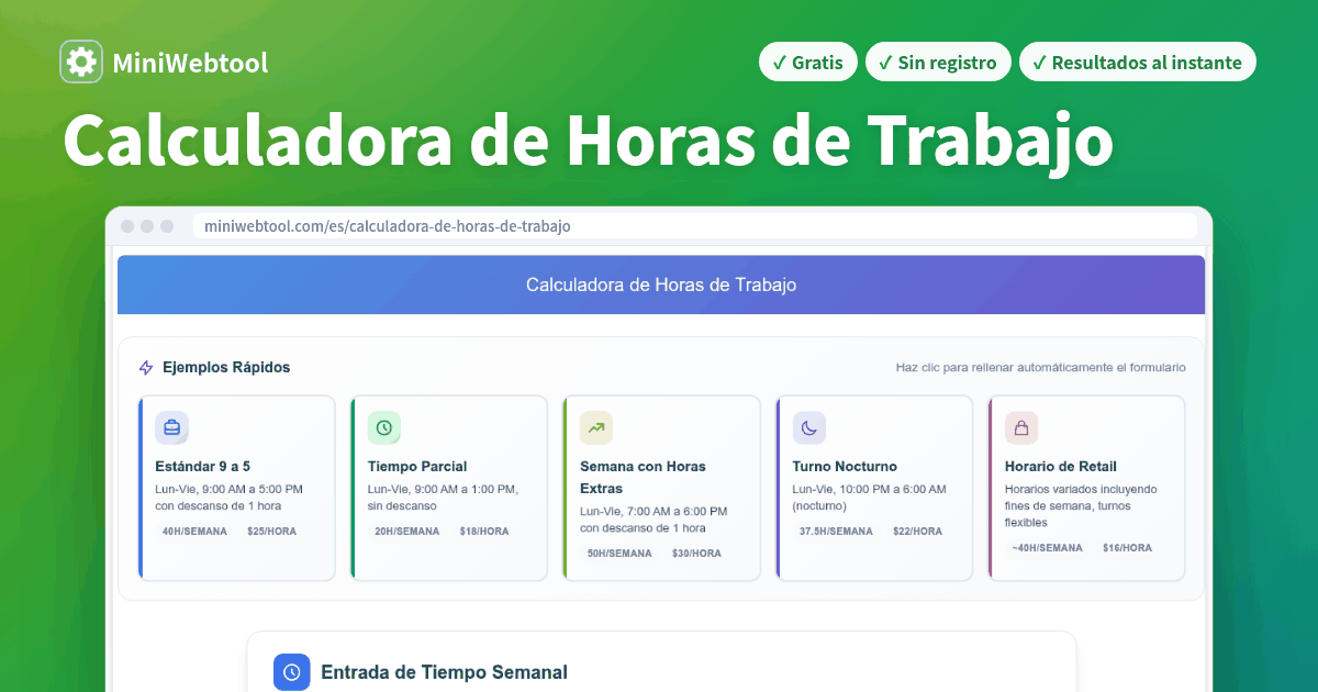 Calculadora de Horas de Trabajo - Rastreador de Tiempo Semanal y ...