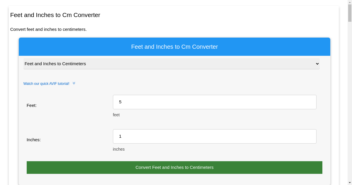 Feet and Inches to Cm Converter