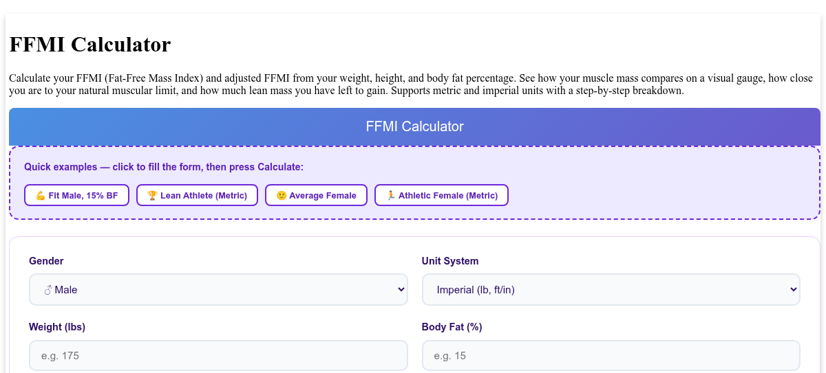 FFMI Calculator - Fat-Free Mass Index & Natural Muscle Potential