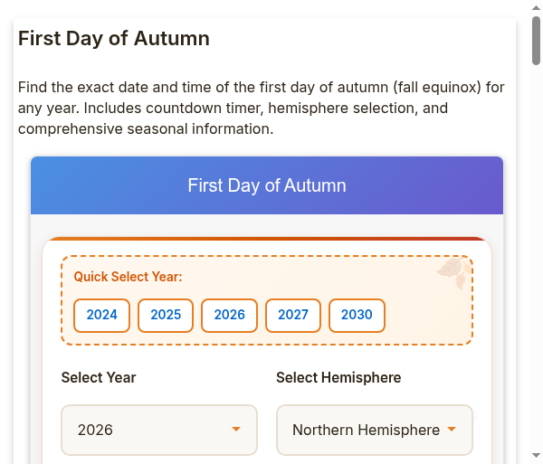 First Day of Autumn Calculator | First Day of Fall 2025-2040