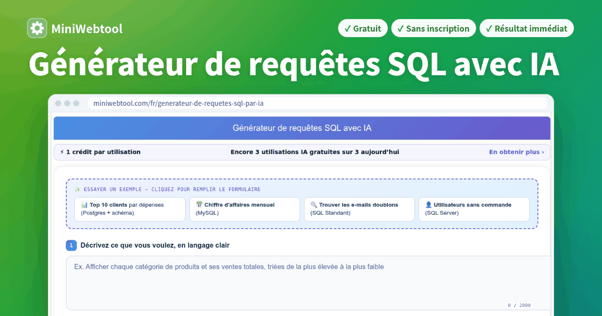 Générateur de requêtes SQL avec IA - Convertissez le langage naturel en ...
