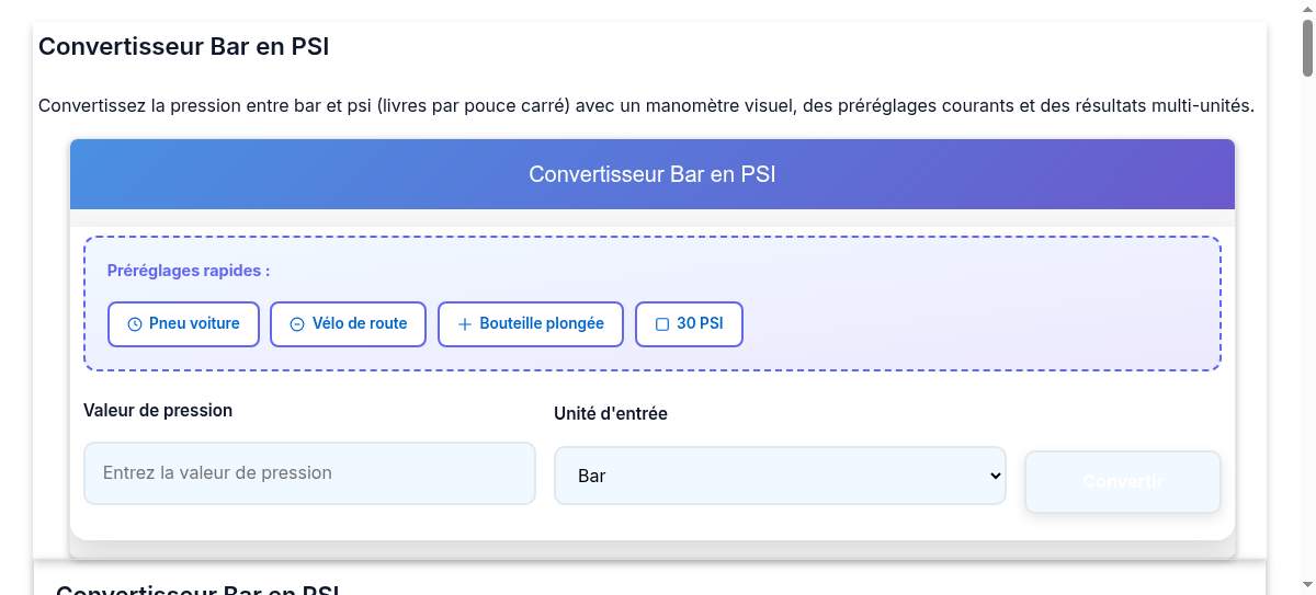 Convertisseur Bar en PSI Convertir les Bars en Livres par Pouce Carré — free download
