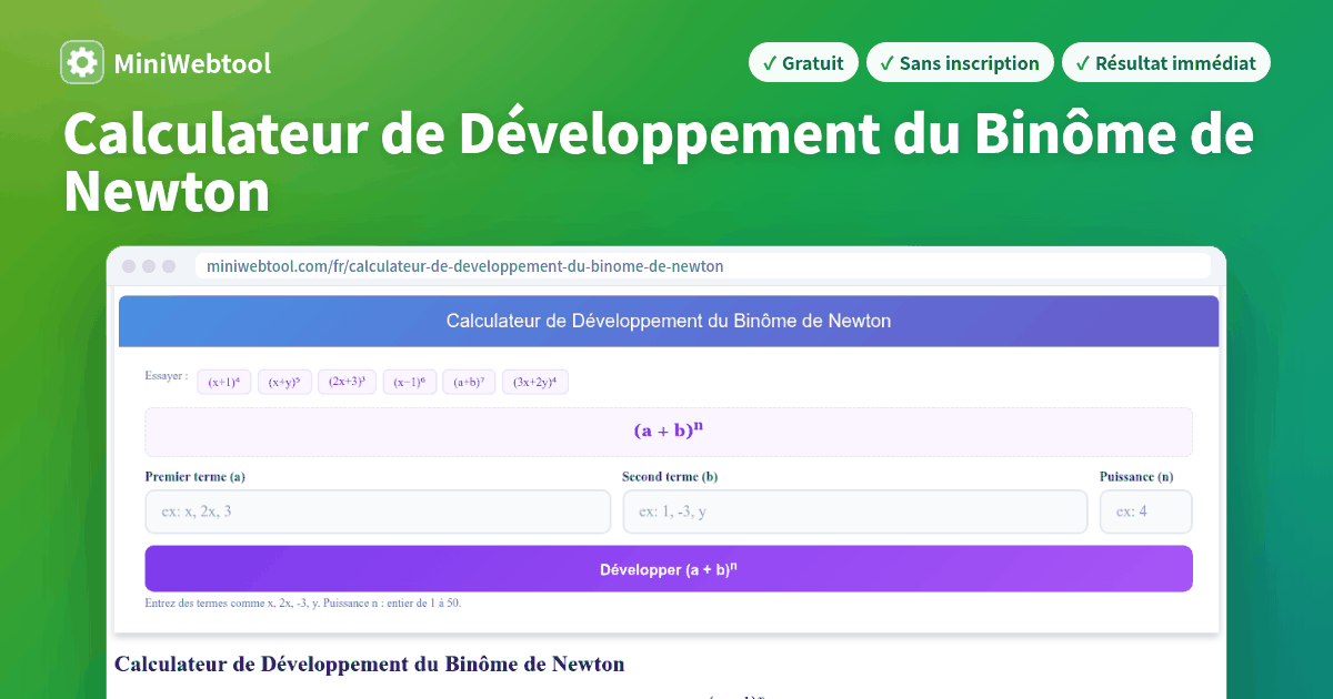 Calculateur de Développement du Binôme de Newton - Étape par Étape avec ...