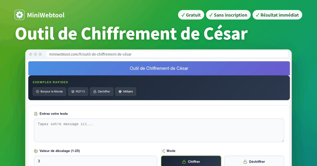 Outil de Chiffrement de César en Ligne Gratuit - Chiffrer, Déchiffrer ...