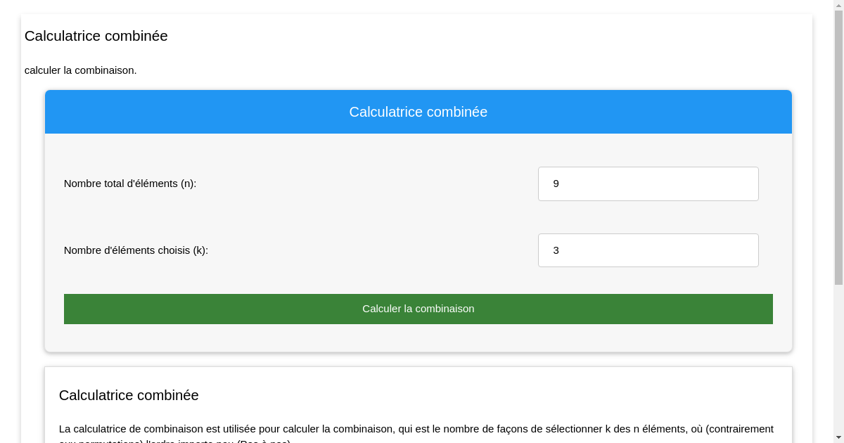 Calculatrice combinée