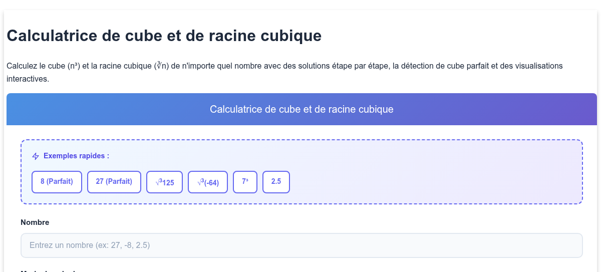 Calculatrice de cube et de racine cubique - Calculer n³ et ∛n avec étapes