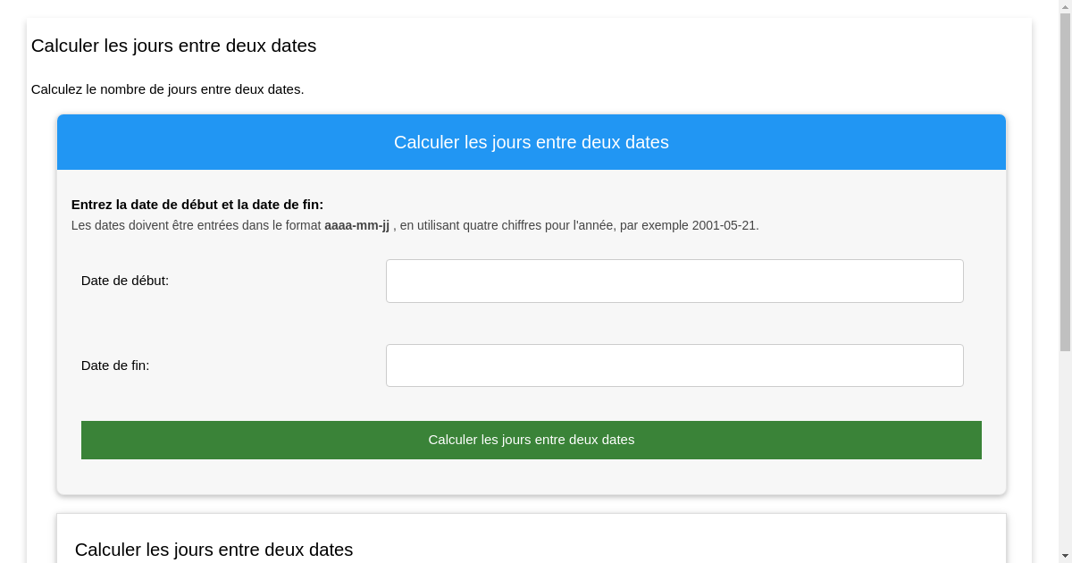 Calculer les jours entre deux dates Calculatrice de la durée des dates