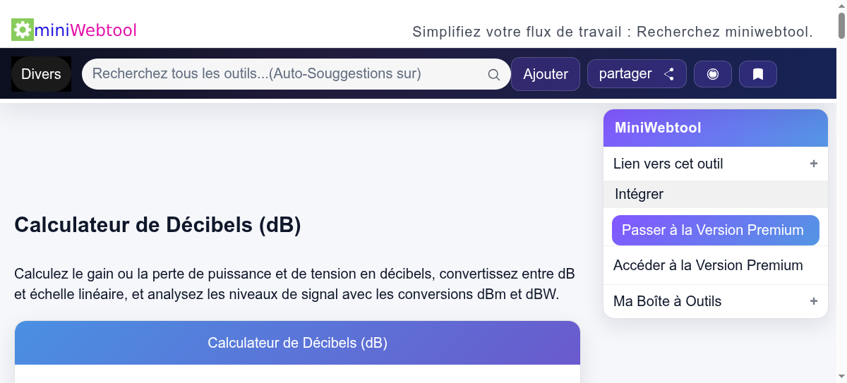Calculateur de Décibels (dB) Gain de Puissance et Tension — free download