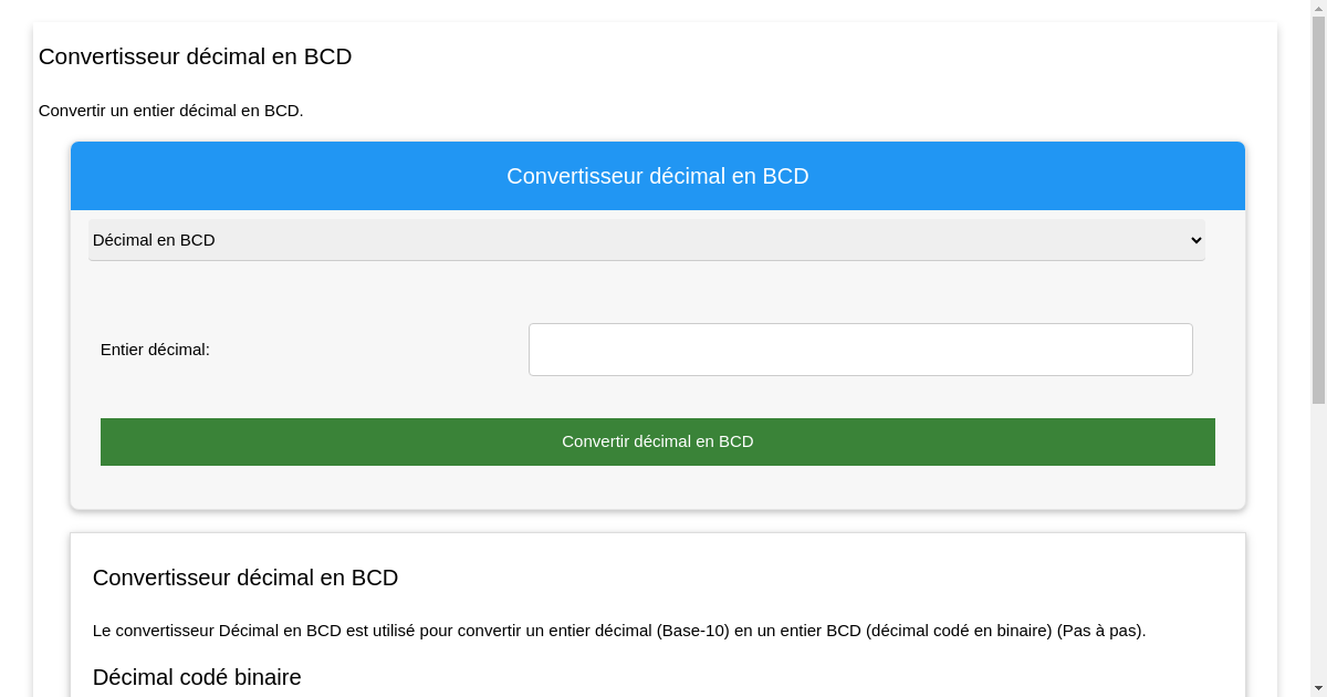 Convertisseur décimal en BCD - Convertir un entier décimal en décimal ...