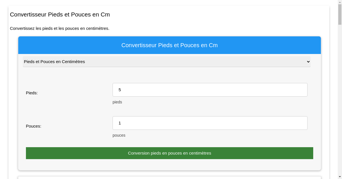 Convertisseur Pieds et Pouces en Cm