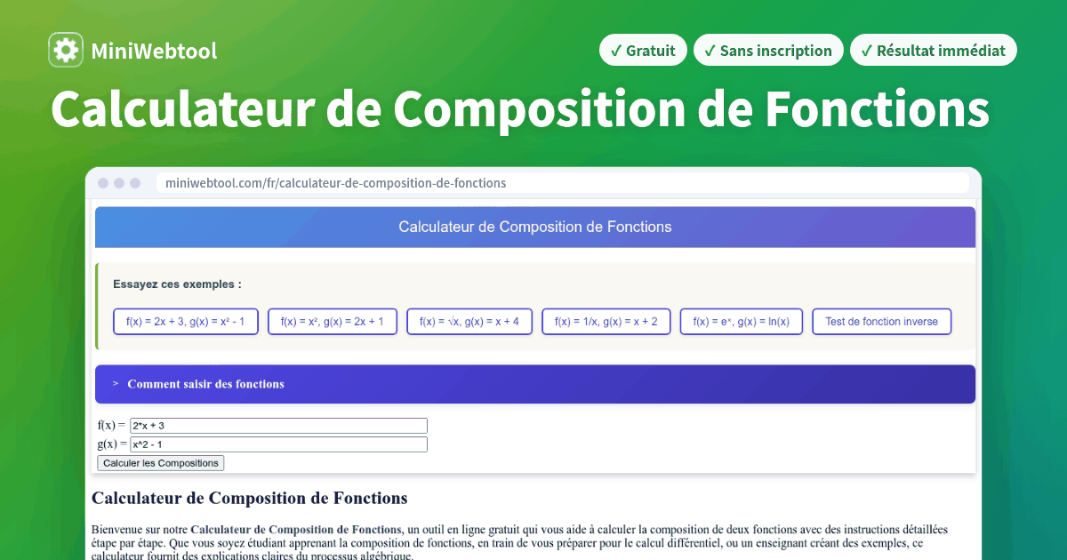 Calculateur de Composition de Fonctions - Calculez (f ∘ g)(x) et (g ∘ f ...