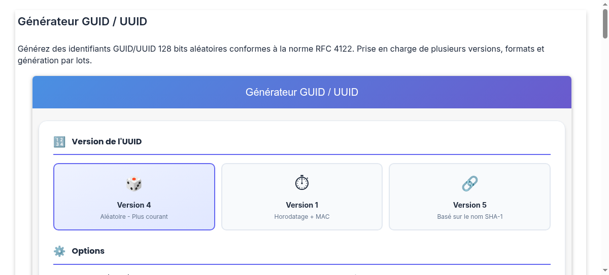 Générateur GUID / UUID - Créer des identifiants uniques en ligne