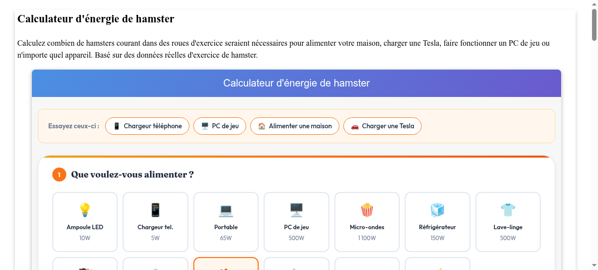 Calculateur d'énergie de hamster - Combien de hamsters pour alimenter ...
