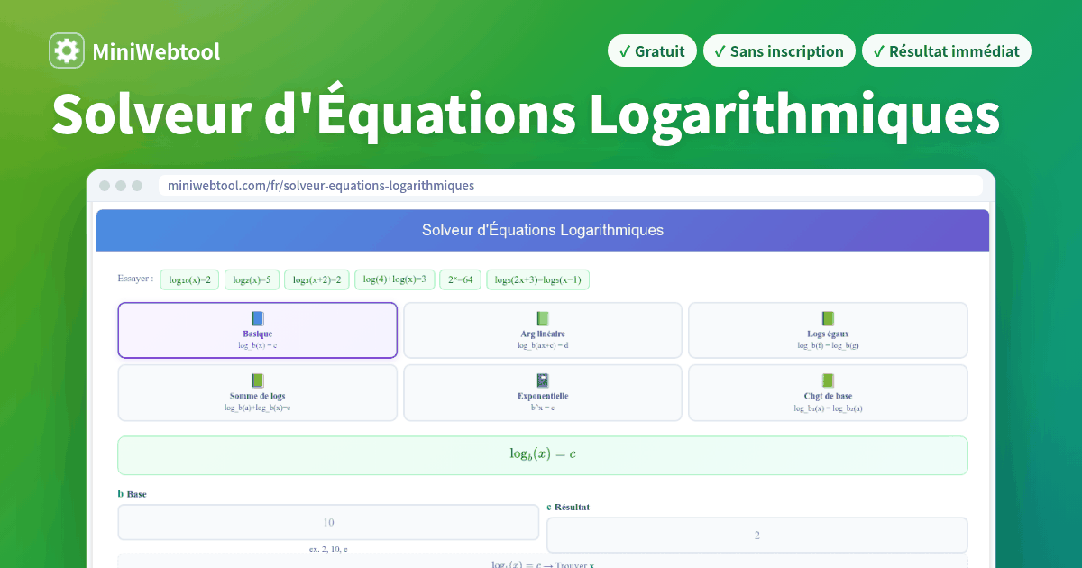Solveur d'Équations Logarithmiques - Résoudre des équations log par étapes