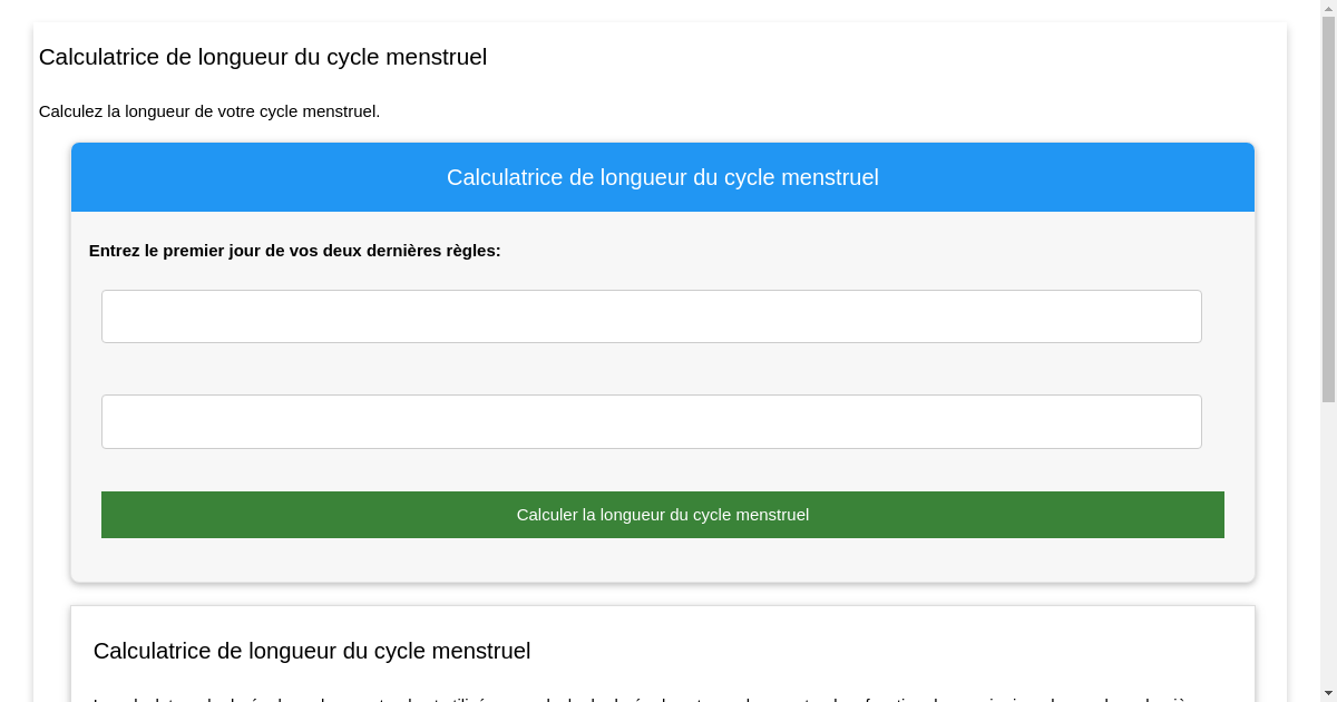 Calculatrice de longueur du cycle menstruel