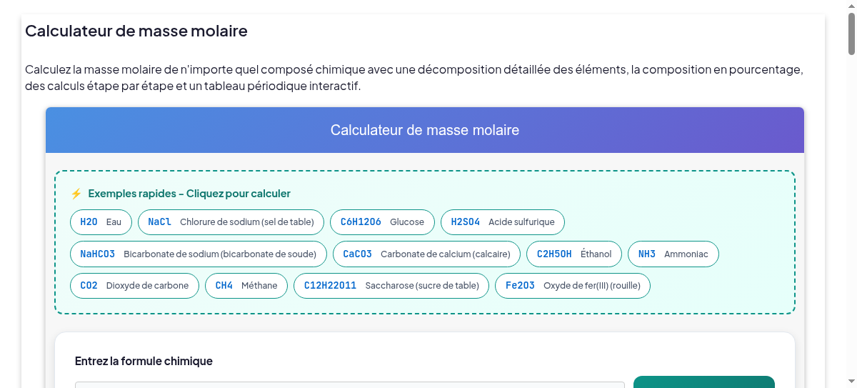 Calculateur de masse molaire Calculer le poids moléculaire avec — free download