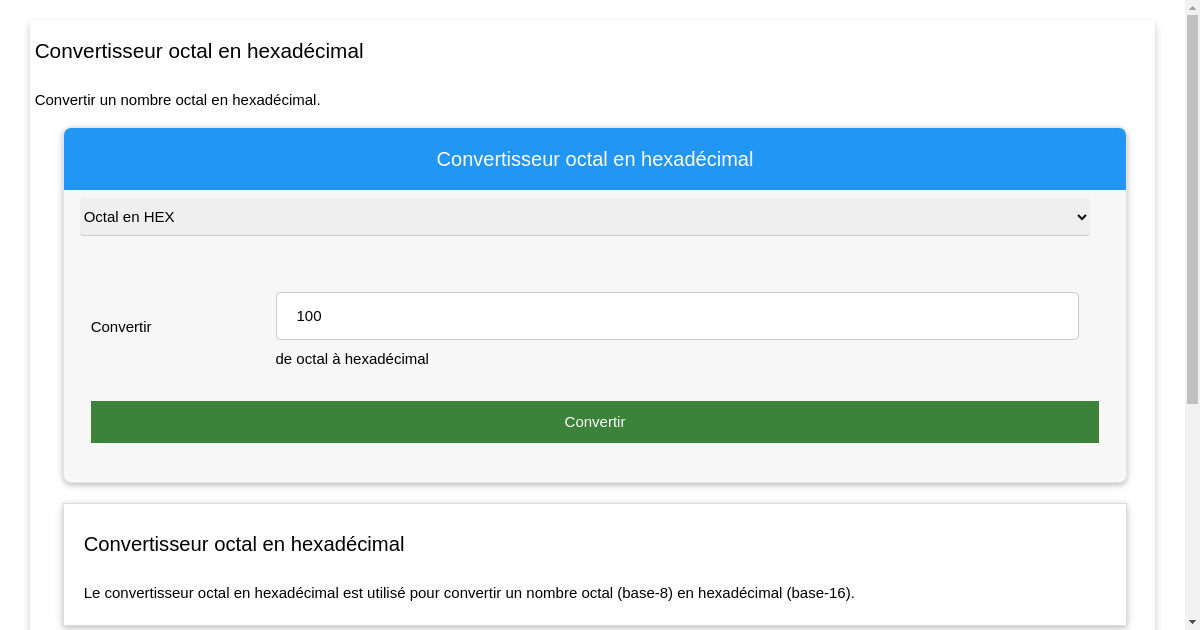 Convertisseur octal en hexadécimal | Outil de conversion octal et ...