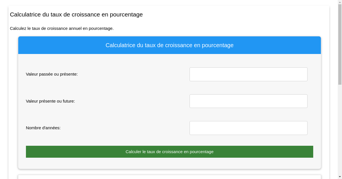 Calculatrice du taux de croissance en pourcentage