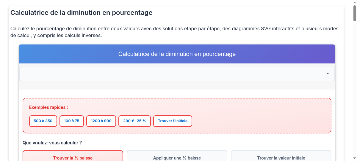 Calculatrice de la diminution en pourcentage