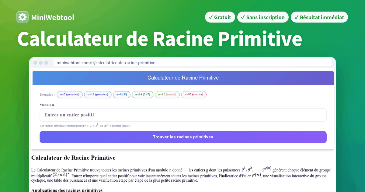 Primitive Racine Calculateur de Racine Primitive - Trouver toutes les racines primitives ...