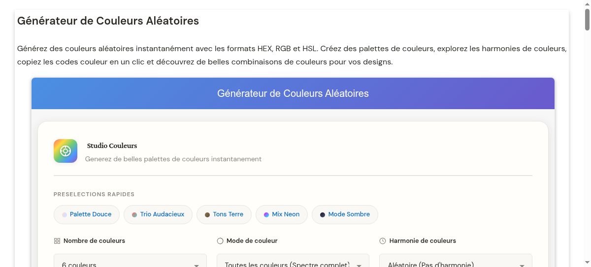 Générateur De Couleurs Gratuit