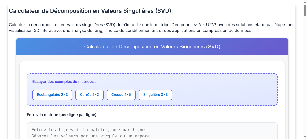 Calculateur SVD en Valeurs Singulières avec — free download