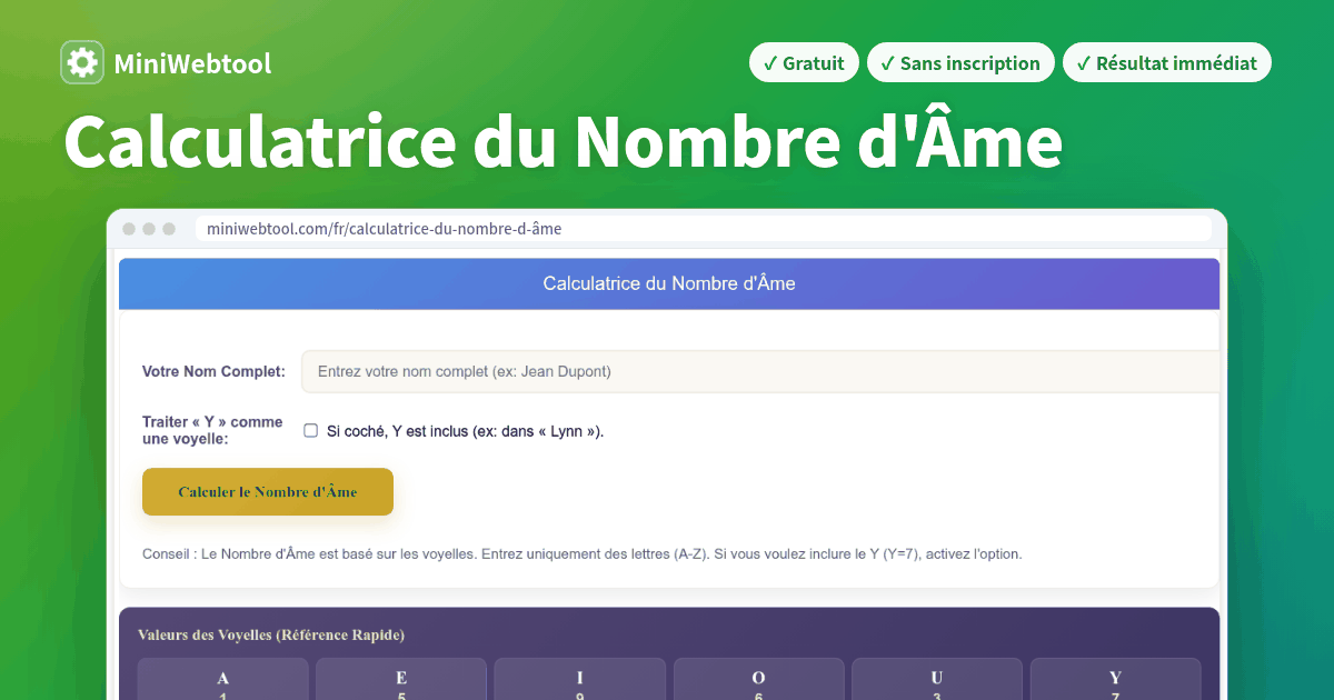 Calculatrice du Nombre d'Âme - Calculez Votre Nombre de Désir du Cœur