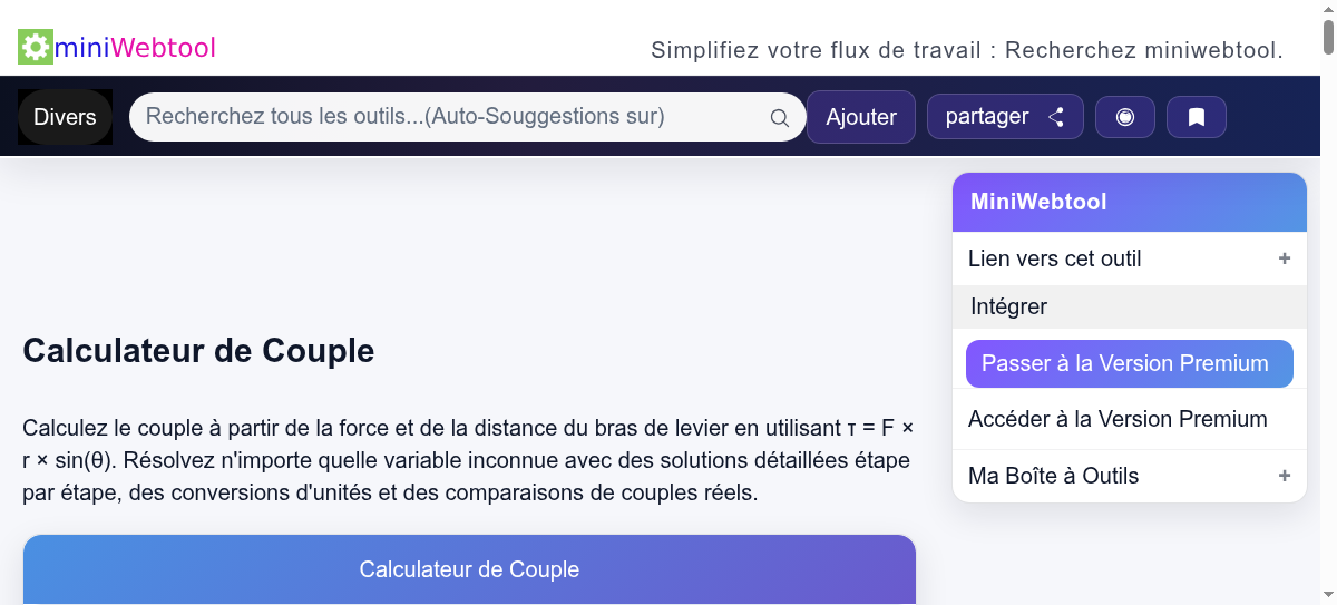 Calculateur de Couple Calculer le Couple, la Force et le Bras de — free download